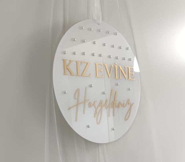 HD PRINT4YOU Acryl-Willkommensschild für Gelin Evine, Damat Evine, Kiz Evine Hosgeldiniz Türkische Hochzeitsdekoration, Plexi mit Perlen, 30 cm (Kiz Evi)
