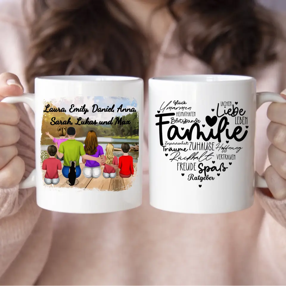 Personalisierte Tasse Familie mit Hund - (4) Kinder und ein Hund