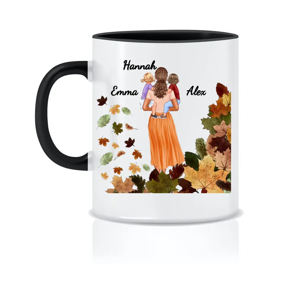 Personalisierte Tasse- Mutter mit 2 Kindern- Herbst