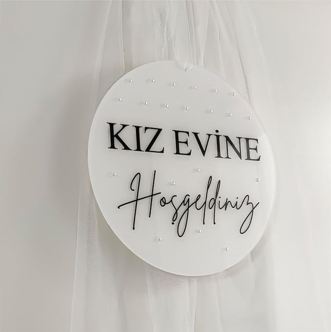 HD PRINT4YOU Acryl-Willkommensschild für KIZ Evine Hosgeldiniz (SW) Türkische Hochzeitsdekoration, Plexi mit Perlen, 30 cm