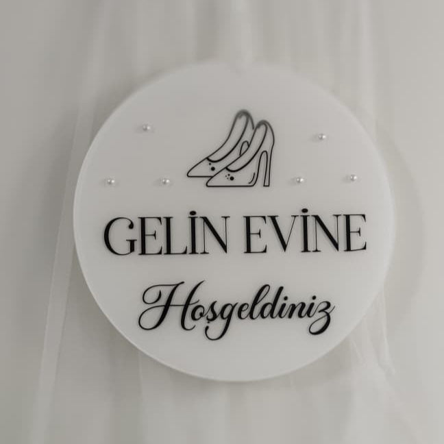 HD PRINT4YOU Acryl-Willkommensschild für Gelin Evine Hosgeldiniz (SW) Türkische Hochzeitsdekoration, Plexi mit Perlen, 30 cm